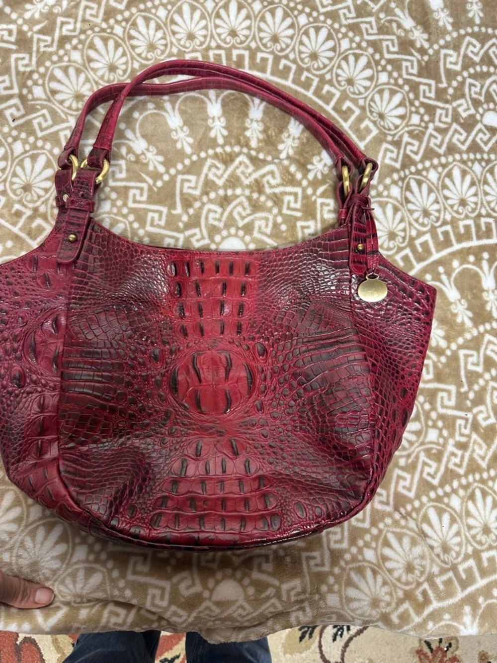Brahmin Jacqueline Croc-Embossed Hobo in Wine Red